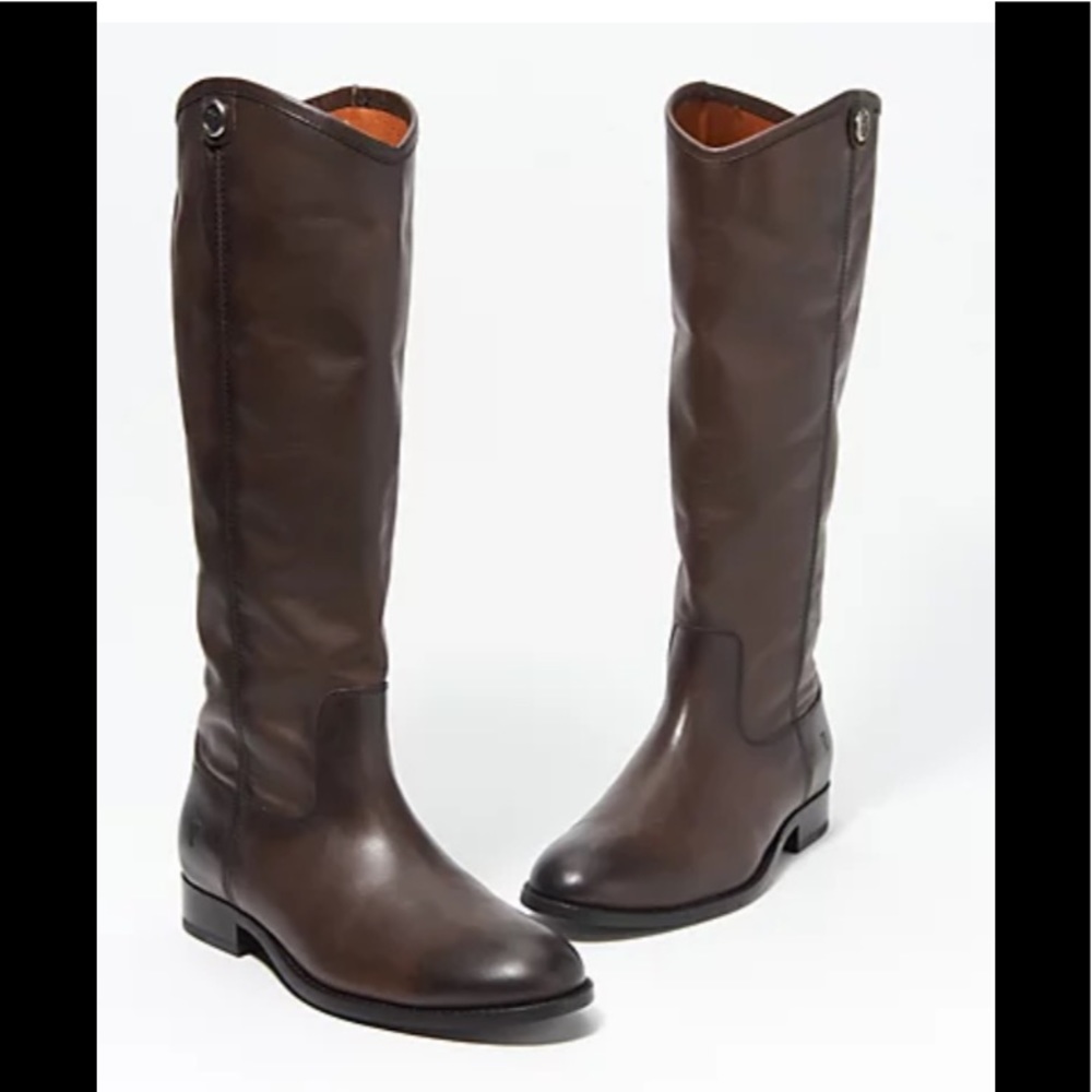 NEW FRYE Melissa Button 2 Riding Boots Dark Brown Distressed Leather Size 7.5